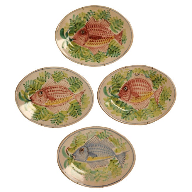 Set of 4 Vintage Italian Hand-Painted Fish Platters