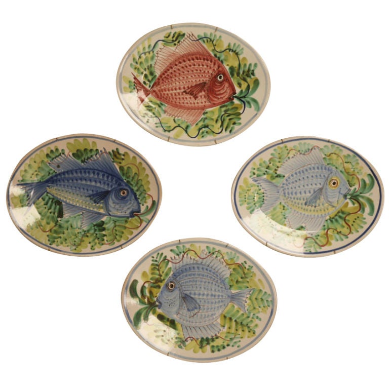 Set of 4 Vintage Italian Hand-Painted Fish Platters