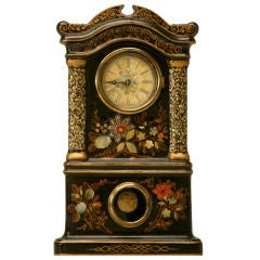 c1890 French Iron Fronted Clock w/Mother-of-Pearl