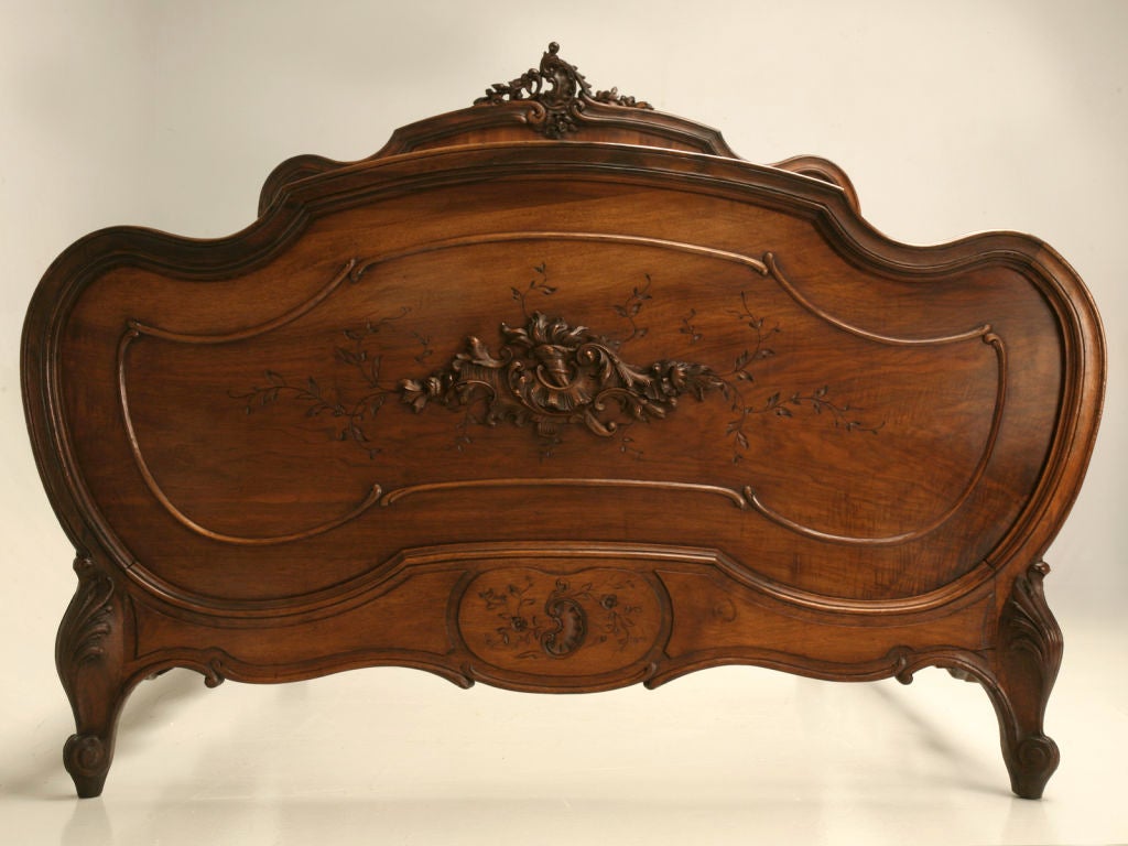 c.1890 French Rococo Carved Walnut Bed 2