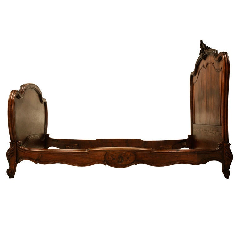 c.1890 French Rococo Carved Walnut Bed