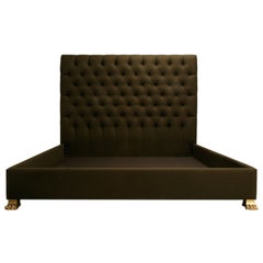 King-Size Tufted Bed, Bronze Lion Paw Feet Available in Any Size by Old Plank