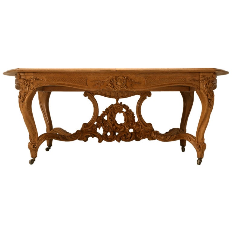 c.1880 French Hand-Carved White Oak Louis XV Dining Table