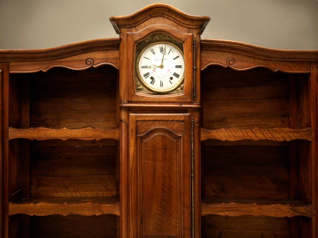 Antique French Walnut Louis XV Vaisselier with Clock, circa 1820
