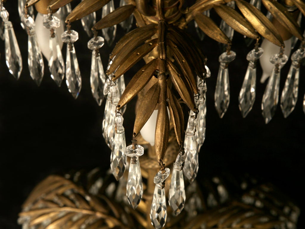 c.1940 French Solid Bronze Palm & Serpent Chandelier