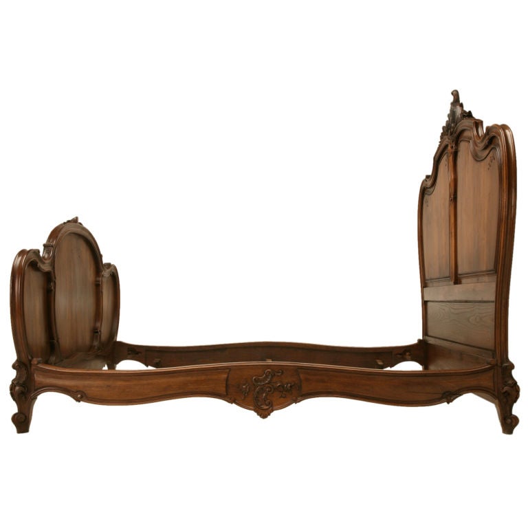 c.1880 French Walnut Rococo Style Bed May Be Converted to Queen