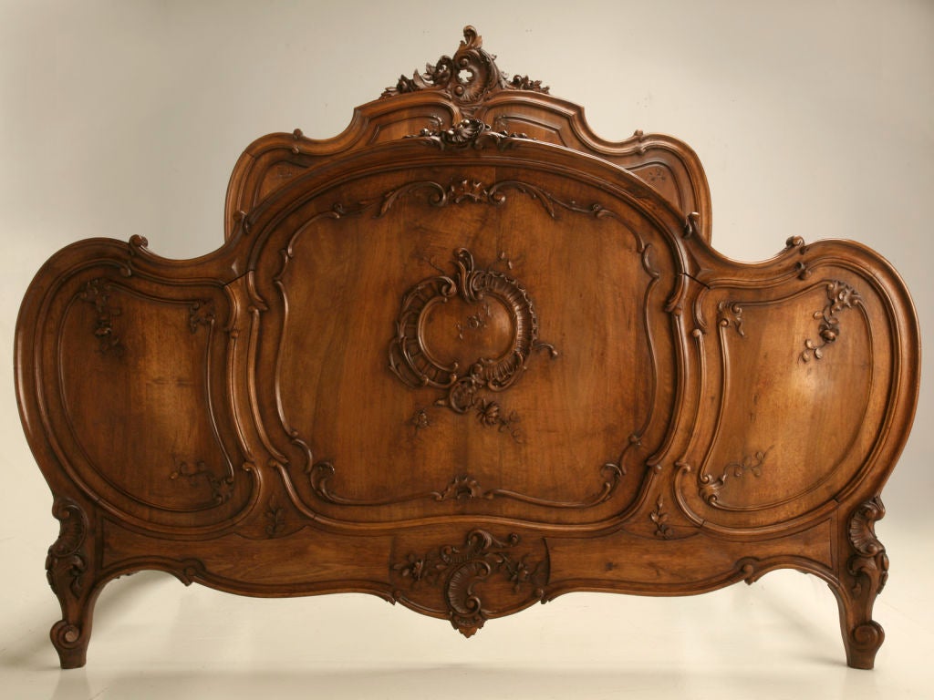 c.1880 French Walnut Rococo Style Bed May Be Converted to Queen
