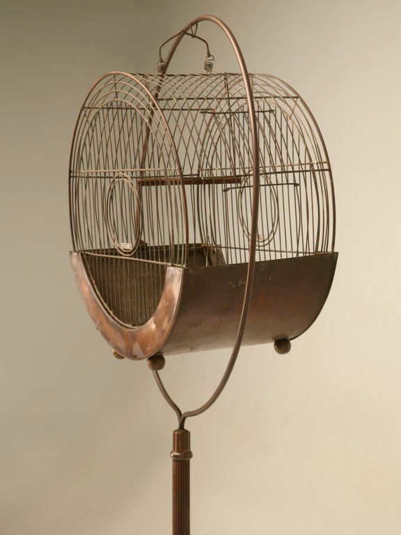 Mid-20th Century c.1930 American Copper Hatbox Birdcage on Stand by Hendryx