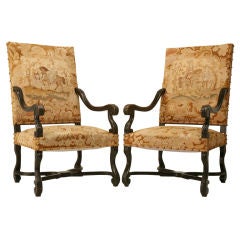 c.1880 Pair of Antique French Walnut Os de Mouton Throne Chairs