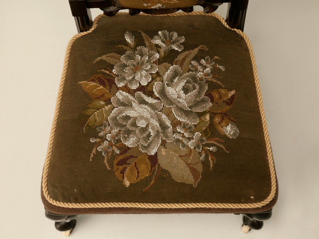 c.1870 English Victorian Ladies Hand-Beaded Slipper Chair 1