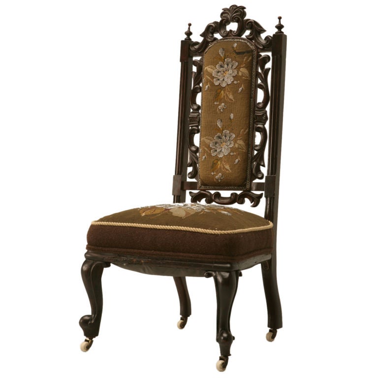 c.1870 English Victorian Ladies Hand-Beaded Slipper Chair