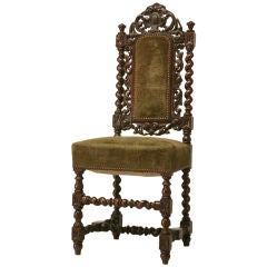 Antique c.1900 French Hand-Carved Oak Louis XIII Desk Chair