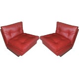 Pair of Red Leather Vintage Lounge Chairs