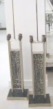 Pair of Mid- Century Geometric Lamps with Abstract Tiki Motif