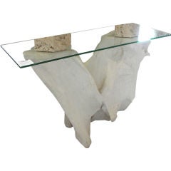 Driftwood Organic Console Table with Glass Top