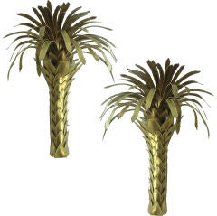 Bold Pair of Brass Palm Tree Sconces