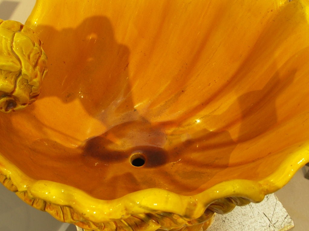 English Burmantofts Large Yellow Seashell Centerpiece