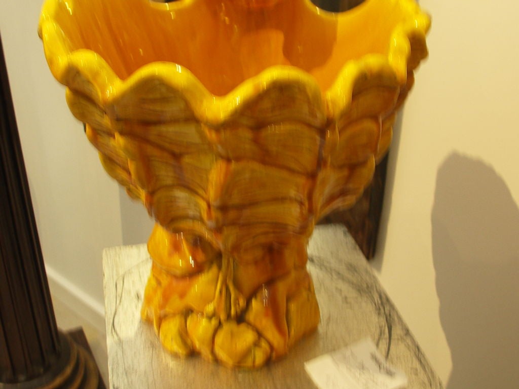 19th Century Burmantofts Large Yellow Seashell Centerpiece
