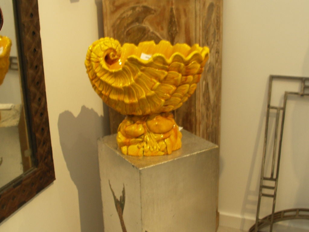 Pottery Burmantofts Large Yellow Seashell Centerpiece