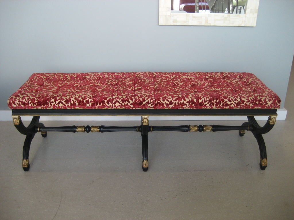 Neoclassical Style Black and Gold  Bench