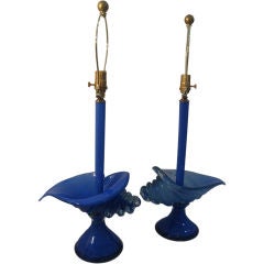 Pair of Cobalt Blue Murano Lamps