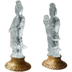 Antique Chinese Figural Rock Crystal Lamps