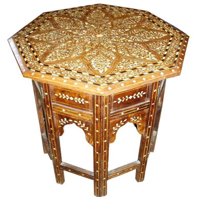 Octogonal Inlaid Wood End Table