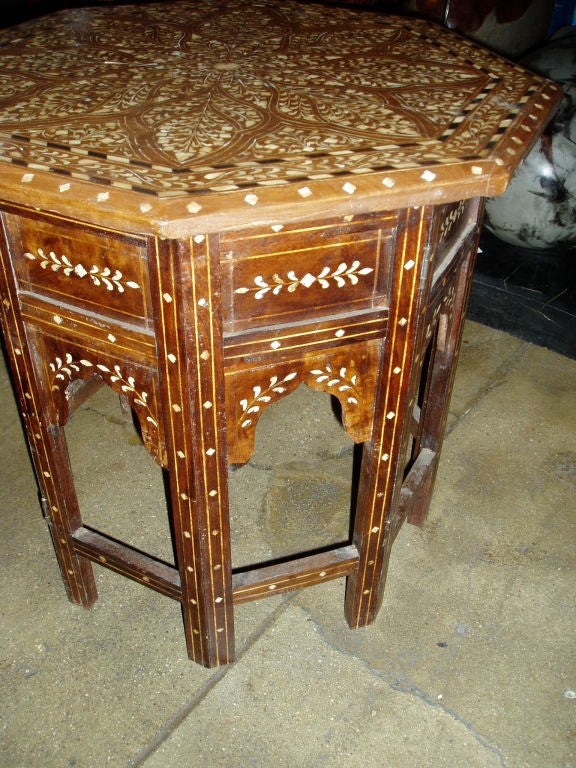 Indian Octogonal Inlaid Wood End Table