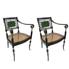 Pair of Italian Scroll Arm and Malachite Chairs