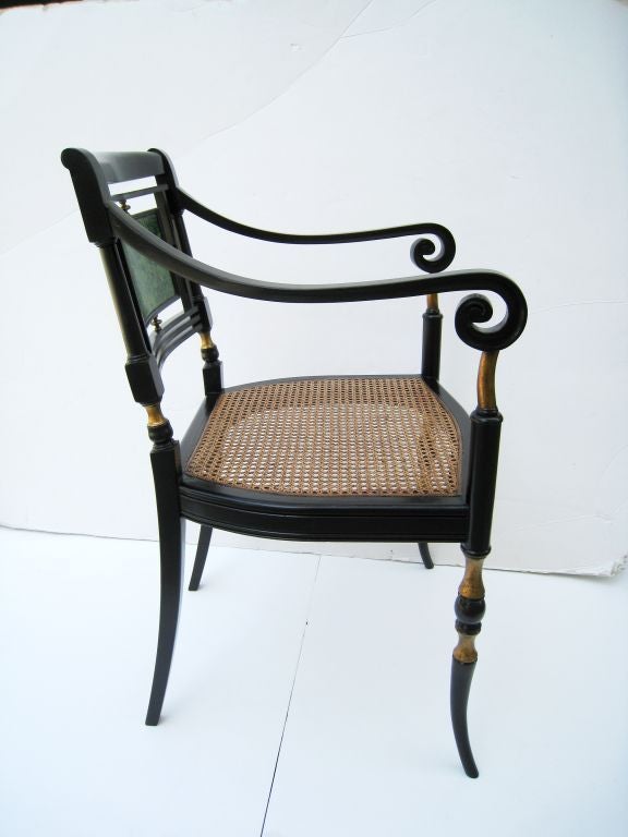 Mid-20th Century Pair of Italian Scroll Arm and Malachite Chairs For Sale