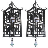 Pair of Painted Pagoda Iron Lanterns