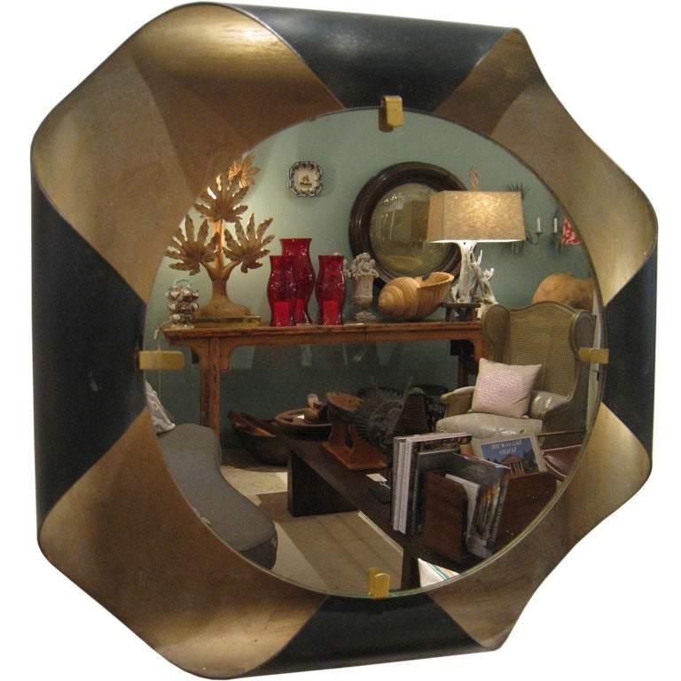 Bent Metal Mirror with Reverse LIght. Original Black and Gold Finish. Rewired