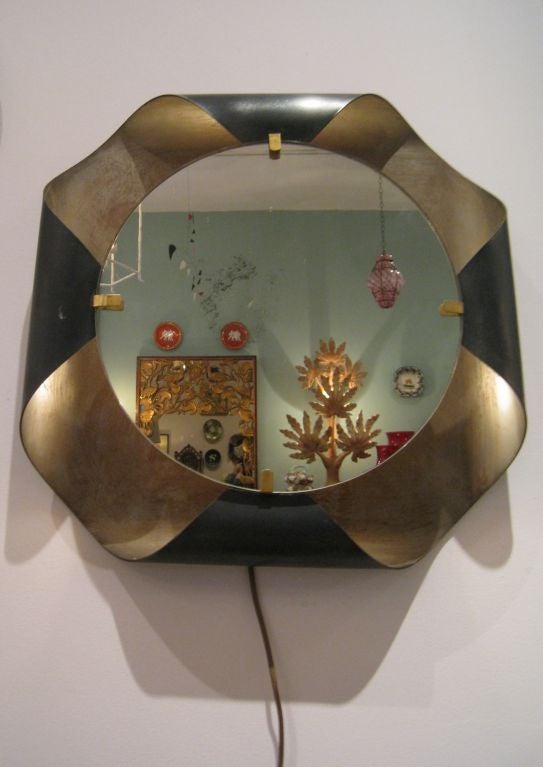Mid-20th Century French Bent Metal Mirror with Reverse Light