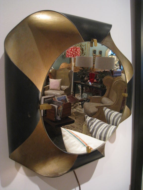 French Bent Metal Mirror with Reverse Light 3