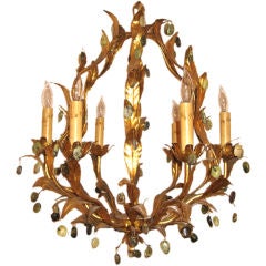 Italian Gilt Chandelier with Semi Precious Stones