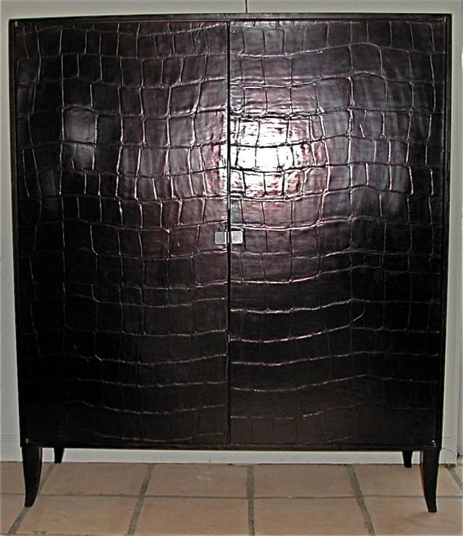 FAUX ALLIGATOR LEATHER COVERED CABINET for SCALAMANDRE