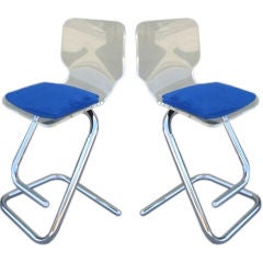 Pair of Lucite and Chrome Barstools after Pace