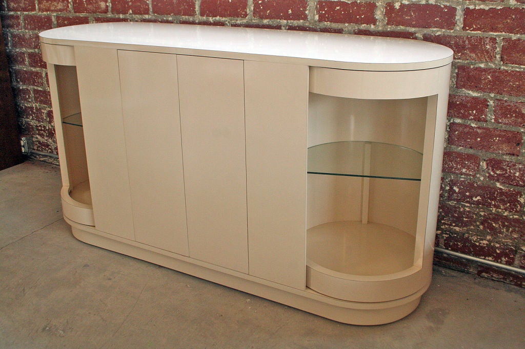 Ivory Laminate Rolling Bar with Lazy Susan Cabinets