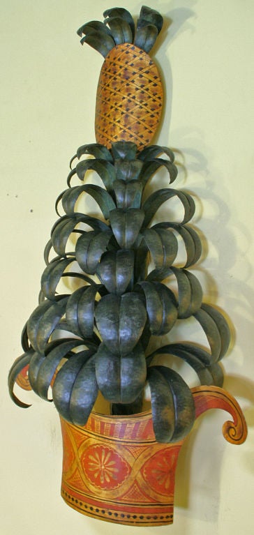 Pineapple Plant Painted Tole Sconce at 1stdibs