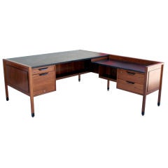 Jens Risom Leather Top Walnut Executive Desk  with Return