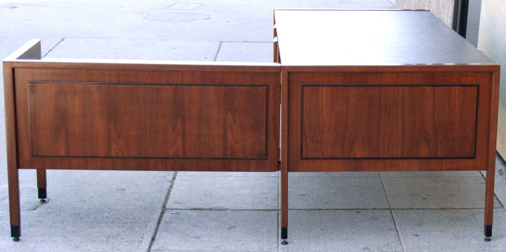 Mid-20th Century Jens Risom Leather Top Walnut Executive Desk  with Return