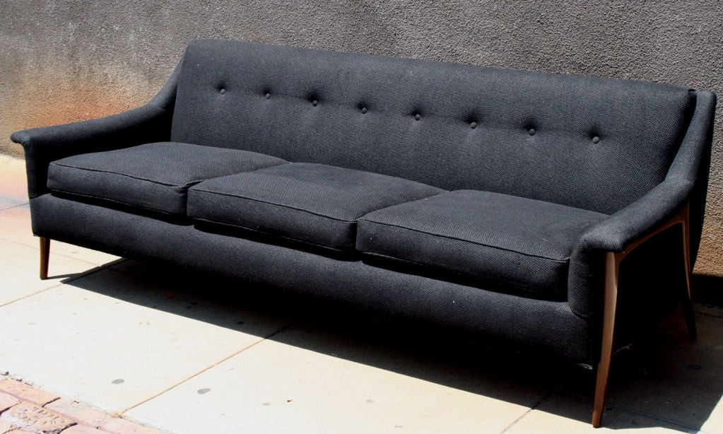 Teak Legged Danish Modern sofa in Charcoal Fabric 1