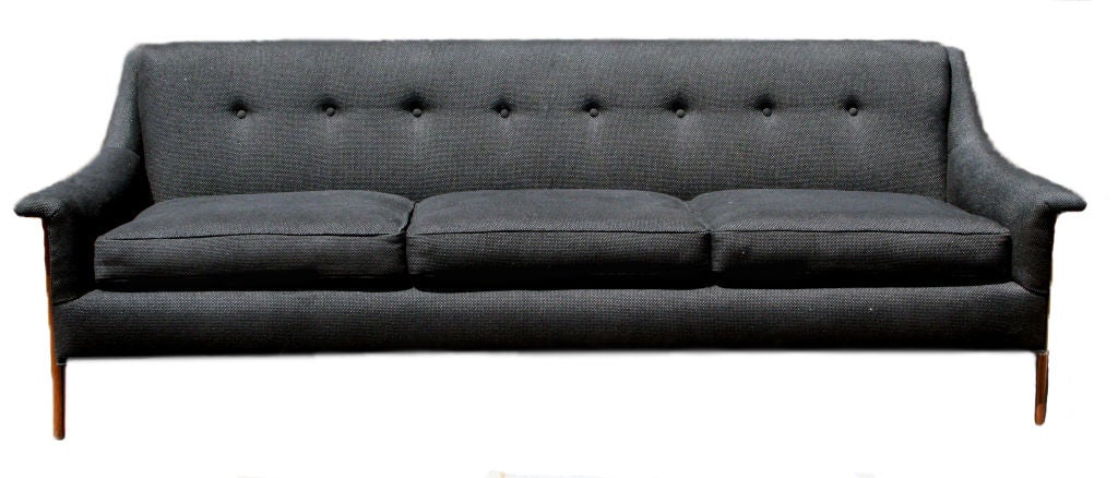 Mid-20th Century Teak Legged Danish Modern sofa in Charcoal Fabric