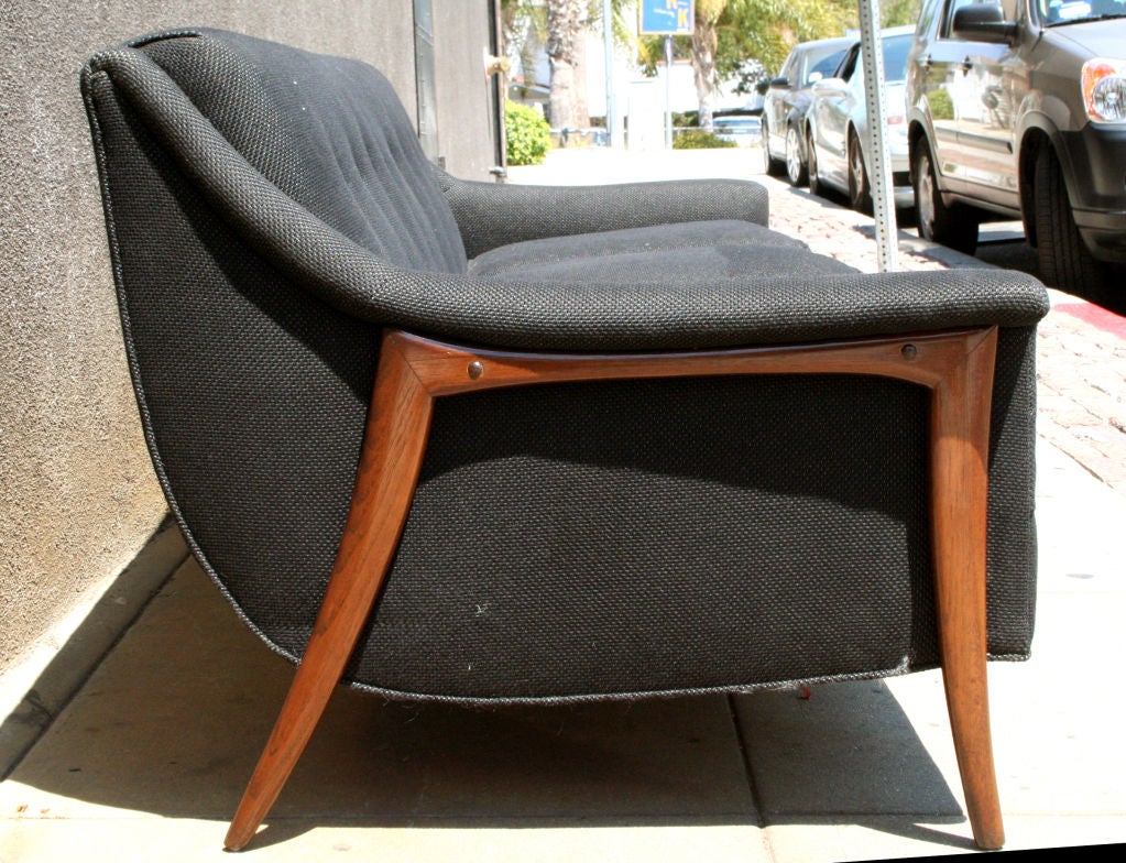 Teak Legged Danish Modern sofa in Charcoal Fabric 2