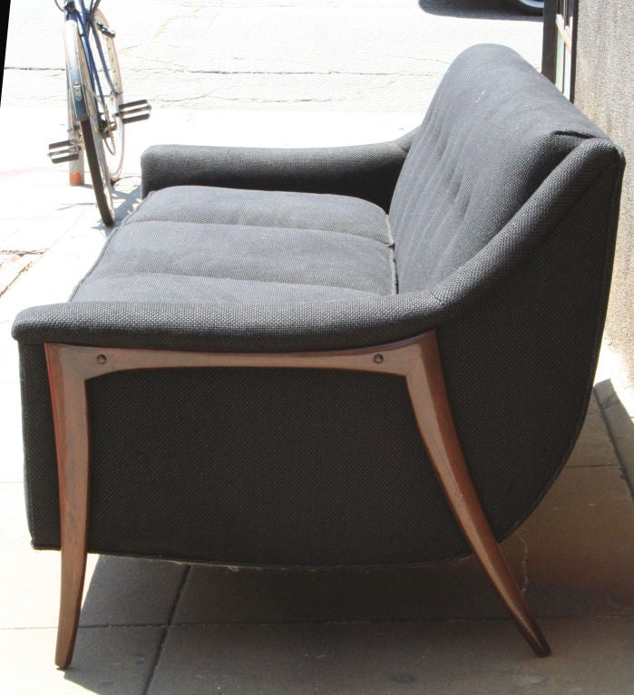 Teak Legged Danish Modern sofa in Charcoal Fabric 3