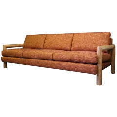 Vintage Three Seat Sofa with Exposed  and Cerused White Oak Frame