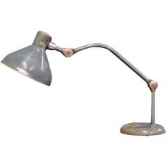Adjustable French Industrial Table lamp in Green Gray Enamel