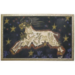 Tapisserie Jean Lurcat encadrée représentant un bélier sur fond d'étoiles