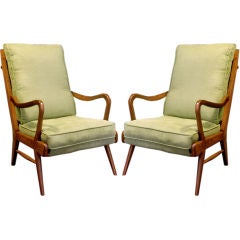 A Pair of High Back French Armchairs in Carved Birch