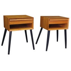 Vintage A Pair of Single Drawer Nightstands on Butcher Block Style Legs